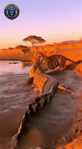 Crocodile Ambushes Drinking Tiger