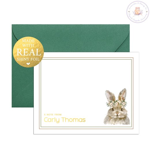 Rabbit Baby Shower Thank You Cards Girl, Bunny Stationery, Easter Stationary, Bunny Notecards, Floral Notecards Set, Boho Stationery Gifts - Etsy