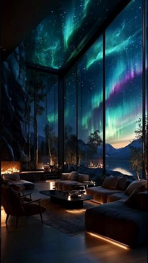Cozy Home with AMAZING Northern Lights View #ambientmusic #northernlights