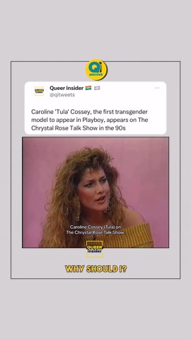 gay memes | pop culture on Instagram: "Iconique. Caroline ‘Tula’ Cossey, the first transgender model to appear in Playboy, appears on The Chrystal Rose Talk Show in the 90s. #pridemonth #transpride #transgender #lgbtq #pride2023"
