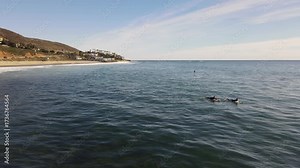 Surfing riding wave at county line beach Malibu Los Angeles California