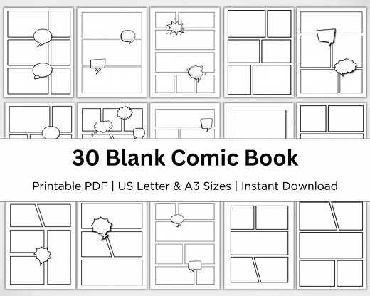 Printable Blank Comic Book Template. Comic Drawing Book. Digital Comic Paper. Comic Book Panels. 30 Different Designs. PDF. Instant Download - Etsy