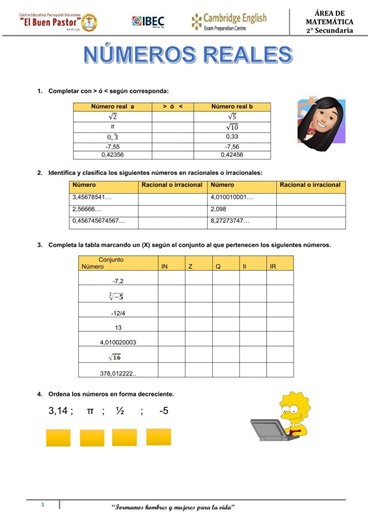 Números Reales worksheet