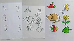 How to draw pictures with number 3 for kids | Easy drawing with number 3 | Easy drawing for kids with number 3 | Priyanka creative guru
