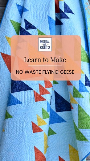 Learn to make no waste flying geese with me! This is a trick you will come back to time and time again. For this tutorial I have a YouTube video version AND a written tutorial with diagrams so no matter what your learning style is, there is something for you! This quilt is my Heading South pattern shown here in the @rileyblakedesigns Expressions Hand Dyes. https://materialgirlquilts.com/blog/2022/11/3/no-waste-flying-geese-tutorial-and-a-new-heading-south-quilt | Material Girl Quilts