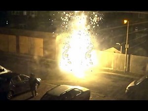 Fireworks Big Bang Explosion sets off Car Alarms in Street late night noise