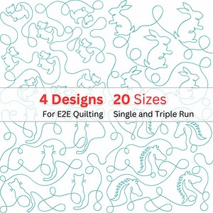 Animal Edge to Edge Quilting Designs | 4 Continuous Line Animal Patterns in 20 Sizes | Bunny Cat Horse | Single & Triple Run E2E - Etsy
