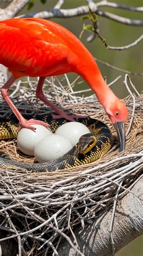 A Scarlet Ibis bravely defends its nest and eggs against a formidable Calico Snake, culminating in a violent struggle for survival. | The Vu Team