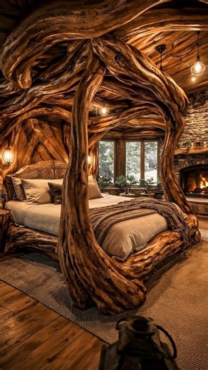 This Is Not a Cabin. This Is a Forest Dream. This is not a cabin, this is a place where trees seem to remember who they were meant to become. Carved from flowing timber and quiet patience, every rustic cabin interior curves like living roots, holding firelight, warmth, and stillness. A natural log cabin that feels discovered, not built, where the forest slowly becomes home. Would you choose this kind of quiet? #fblifestyles #cozyvibes #cabinlife #love #nature #reels | Natural log cabin