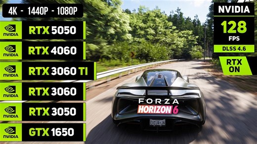 【极限竞速：地平线6】常用显卡性能测试对比！RTX 5050, 4060, 3060 TI, 3060, 3050, GTX 1650