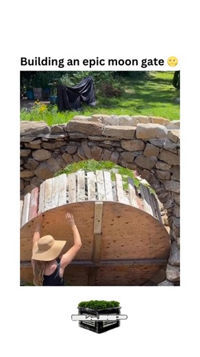 Liberty Jones on Instagram: "Building a moon gate alone was an epic DIY project completed entirely solo, including filming the process. The circular stone bridge structure required precise rock placement and careful balancing without any help. Working alone meant avoiding someone screaming in panic while stacking heavy stones into the iconic circular opening. The moon gate’s graceful arch and Eastern-inspired design creates a stunning garden focal point and gateway, proving ambitious hardscaping