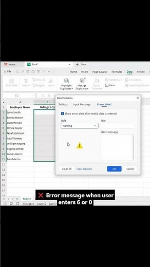 Restrict Values in Excel (1–5 Only) | Data Validation Tutorial #excel #ytshorts #youtube #exceltips