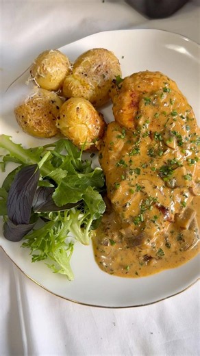 Creamy Mushroom Chicken with Roasted Potatoes