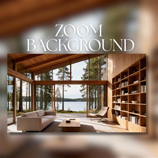 Zoom Background | Scandinavian Wood Library With Lake View | Professional Zoom Video Call Backdrop | Digital Download | ZB6 - Etsy