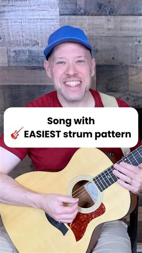How can you play a song using the EASIEST strum pattern for beginners?