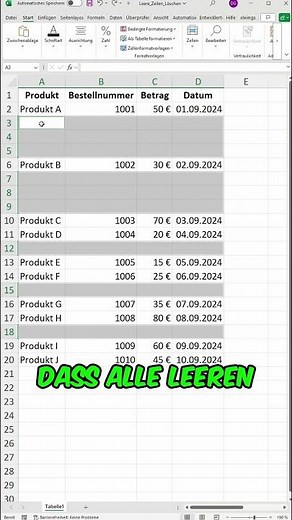 Lösche leere Zeilen in Excel mit diesen Tastenkürzel