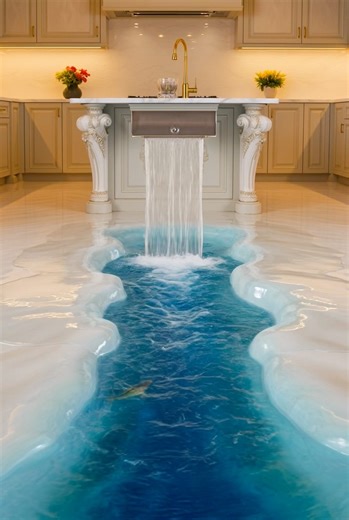 Cooking Next to Fish? 🌊 Hyper-Real 3D River Epoxy Kitchen