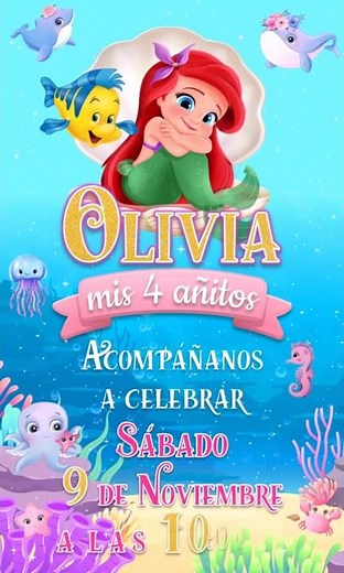 Plantilla Vídeo Invitación La Sirenita Bebé #lasirenita #invitation