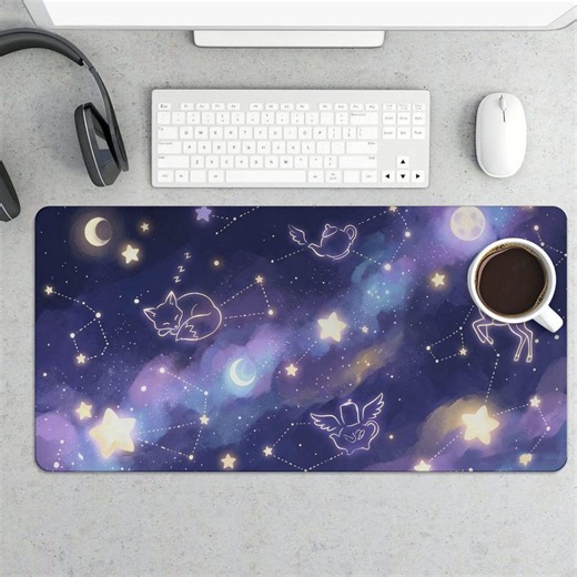 Celestial Starry Sky Animal Gaming Mouse Pad - Purple Nebula Constellations Desk Mat, Large Extended Mousepad - Etsy