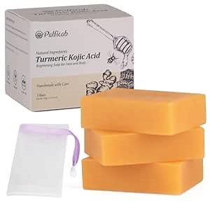 Kojic Acid Soap Dark Spot Remover, Honey Glow Turmeric Soap for Hyperpigmentation, with Kojic Acid, Turmeric, Shea Butter, Coconut Oil, Vitamin C, Skin Brightening for Face & Body, 3 Bars