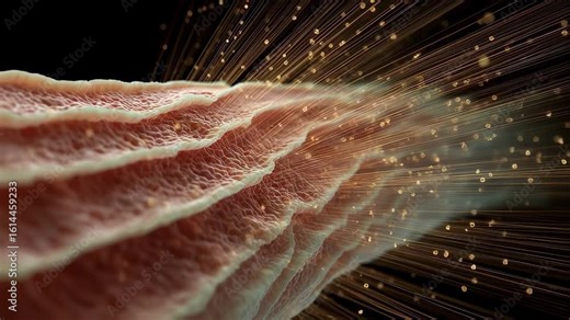 Macro shot highlighting peeling layers of skin caused by radiation dermatitis combined with dynamic gammaray radiation effects illustrating exposure zones.