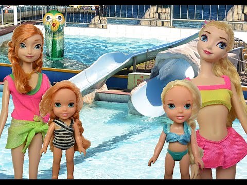 Anna and Elsa Water Park Giant Slide Races - Ep. 50 - Toys In Action