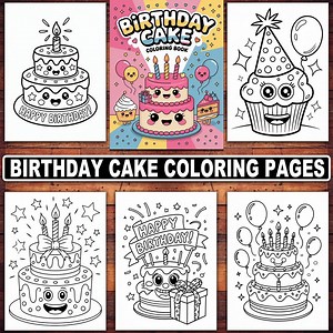 Birthday Cake Coloring Book: 20 Festive Designs (PDF Download) - Etsy