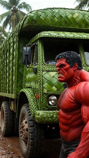 Red Hulk Builds a Giant Coconut Leaf Truck! 🌴🚛 (Full Green Cargo Build)