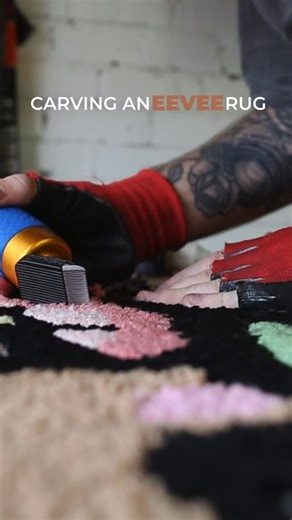 Sam | TUFTOFF on Instagram: "Eevee getting his fresh cut! A little throwback one with some new clips to see!! Still one of my fav pokemon ones I’ve gotten to do! If you want a pokemon in this style let’s talk, there’s a few other designs from @cpuentesdesign that would look insane as a rug or wall hanging piece!! 🧶🧶🧶 #tufting #rug #art #rugs #pokemon"