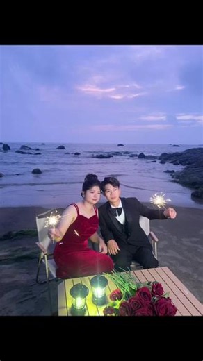海边夜景很美哦 婚纱照花絮#婚纱照风格