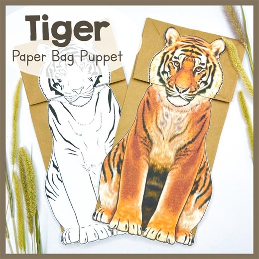 DIY TIGER Puppet Craft PDF – Printable Paper Bag Animal Template for Kids | Jungle-themed Educational Activity - Etsy