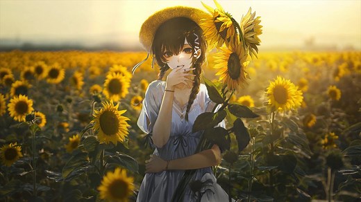 Anime Girl Sunflower Live Wallpaper - MoeWalls