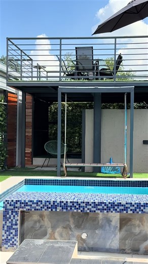 Stunning Rooftop Pool Pergola with Lush Greenery