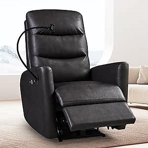 Small Power Recliner Chair with USB Port and Phone Holder for Adults Ergonomic Leather Recliner,Single Sofa for Small Space, Living Room, Bedroom,Apartment(Grey)