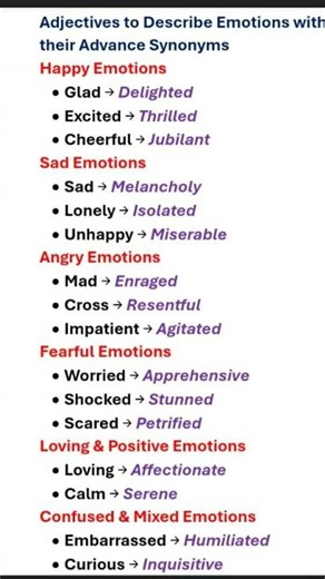 Emotions related adjectives with their advance synonyms #english