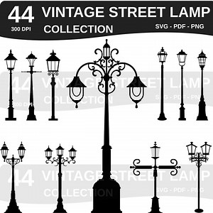Vintage Street Lamp Silhouette Bundle, Classic Lamp Post Clipart Set, Retro City Light Illustrations, SVG PDF PNG Collection - Etsy