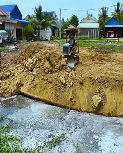 MITSUBISHI BD2F Bulldozer & 5T Truck Pushing Stone to Delete Flooded Pond . . #Dozer #Bulldozer #heavyequipment #construction #Shantui #Komatsu #Dumptruck #Excavator #constructionsite #heavyduty #earthmoving #caterpillar | Bulldozer City