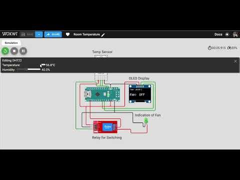 Room Temperature Controlled Fan System using DHT22, OLED Display , Arduino nano & Single channel relay