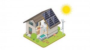 solar cell house ilustration installer hybrid component system for smart home solar panel inverter and battery in house diagram isometric cartoon