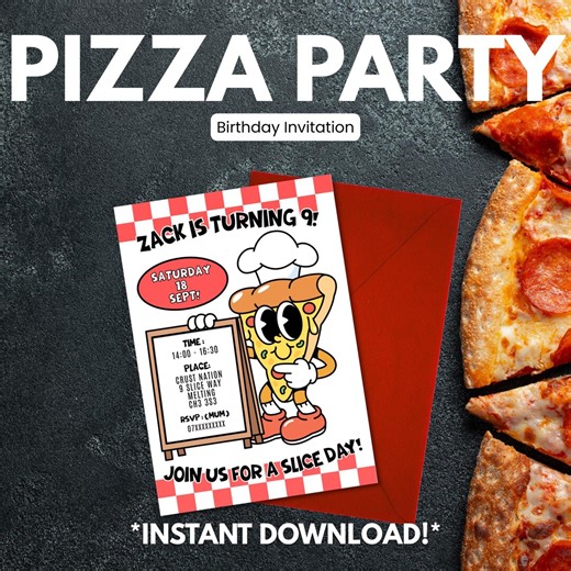 Pizza Party Birthday Invitation | Editable Canva Invite A5 (digital Download) - Etsy