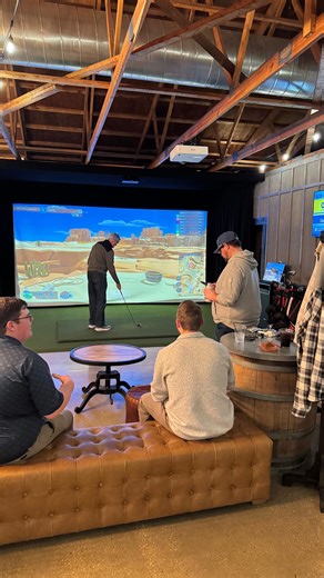 We’d love to host your next event at The Cart Barn 🎉 Enjoy a full bar setup with food from The Twisted Tavern, cornhole, and soon a 2nd Trackman simulato⛳️ Come summer, our garage doors roll open to firepits overlooking the 1st tee—perfect for unforgettable gatherings. | Pinelands Golf Club