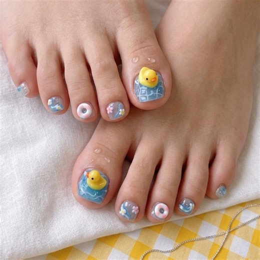 3D Rubber Duck Toe Nails, Pool Party Summer Pedicure, Whimsical Water Fake (10pc Set) - Etsy