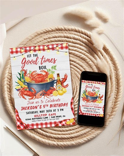 Seafood Boil Invitation, Crawfish Feast, Editable Canva Template (5x7" Digital Download) B - Etsy