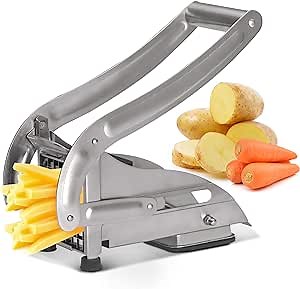 French Fry Cutter with 2 Blades, French Fries Potato Cutter, Stainless Steel Potato Slicer, Press French Fries Cutter for Potatoes Carrots Cucumbers