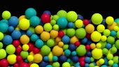 3d render, Colorful balls falling, filling the picture, kids toys,...