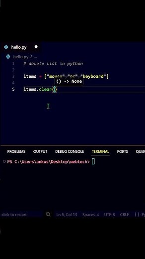 Python clear() Method Explained in 30 Seconds! 🐍🔥#shorts #python