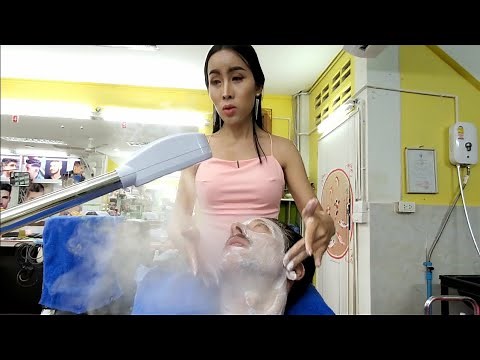HOT 🔥 STEAM FACIAL & Face MASSAGE by Transgender FEMALE BARBER "Nin" 🇹🇭 Pattaya Thailand