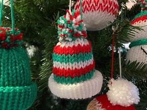 Christmasworkshop. Striped Christmas hat decoration - egg warmer with circular knitting machine.