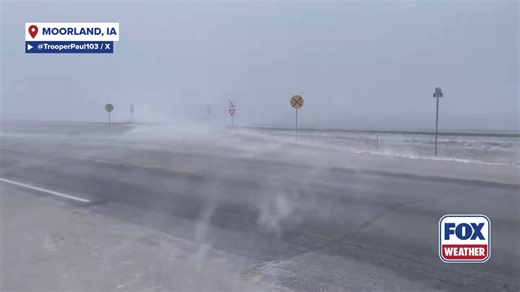 HOLD ON 💨: Powerful winds and snowfall reduced visibility in parts of Iowa on Wednesday as temperatures continued to drop in the region. The area is under a Cold Weather Advisory until Saturday morning. #Iowa #snow #windy #winter #winterstorm #FoxWeather | FOX Weather