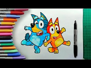 How to Color Bluey and Bingo from Bluey Step by Step Easy Coloring pages for Kids and Beginners